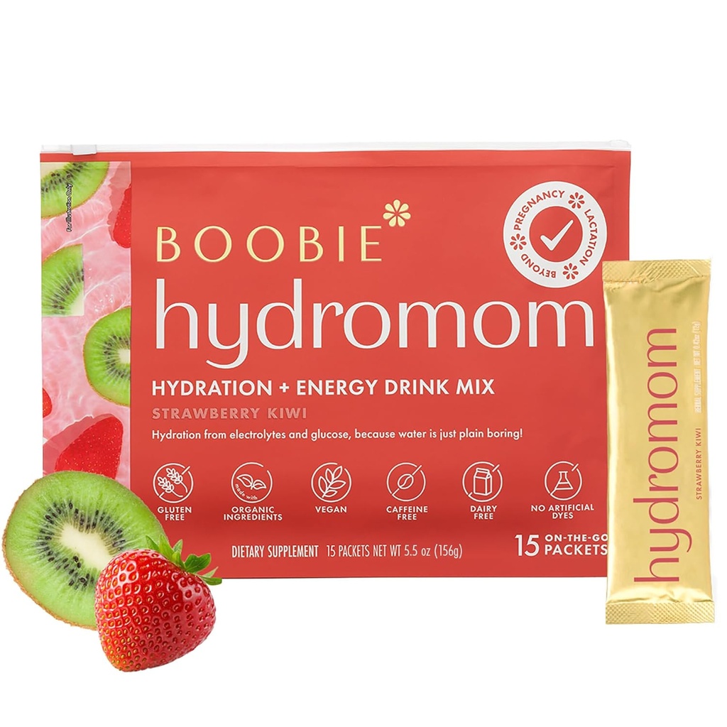 Boobie Hydromom Superfood Electrolyte Drink Mix, Strawberry Kiwi | Refreshing Energy & Hydration Boost for Mamas | On-The-Go & Travel Essentials for Pregnancy, Lactation, & Beyond, 15 Packets 2