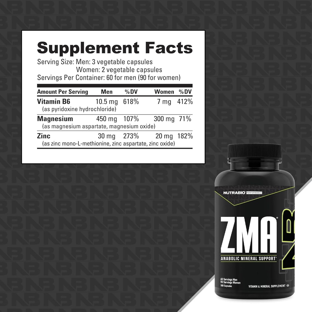 NutraBio ZMA Supplements for Men & Women- Zinc Magnesium Supplements to Support Hormone Levels, Peak Performance, Sleep, Muscle Recovery, Immune Health, 180 Ct. 4