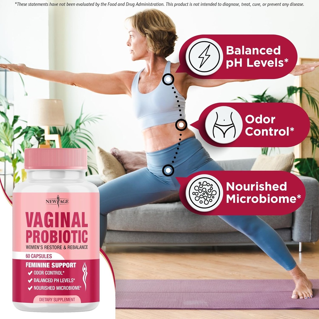 NEW AGE Vaginal Probiotics for Women with Prebiotics, Cranberry Extract, and a Lactobacillus Probiotic Blend, Supports Healthy pH Balance, Odor Control, Vaginal Flora - 60 Capsules 4