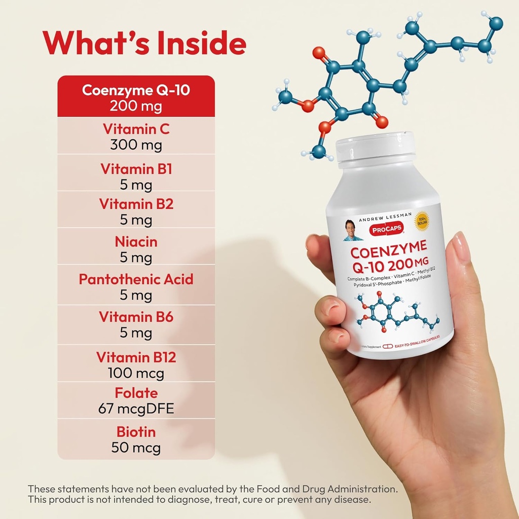 ANDREW LESSMAN Coenzyme Q-10 200 mg 30 Capsules - Essential for Energy Production and Optimum Key Organ Function, Anti-Oxidant Support, Depleted by Aging, Plus B-Complex. Easy to Swallow Capsules 4