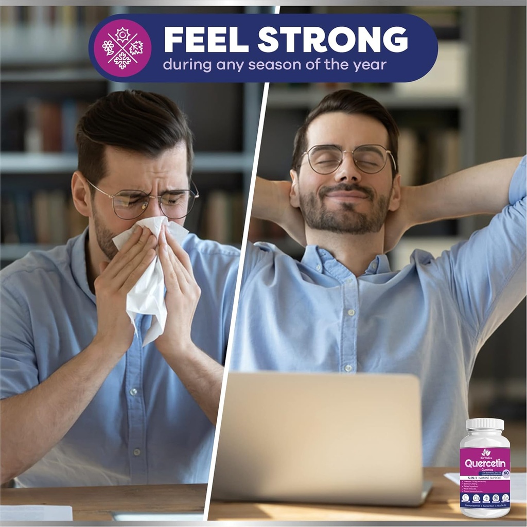 Quercetin Gummies by BioVitalica - Quercetin with Bromelain Vitamin C and Zinc & Elderberry + Vitamin D3-5 in 1 Immune Support - Zinc Quercetin 750 mg for Kids and Adult (6, Quercetin) 6
