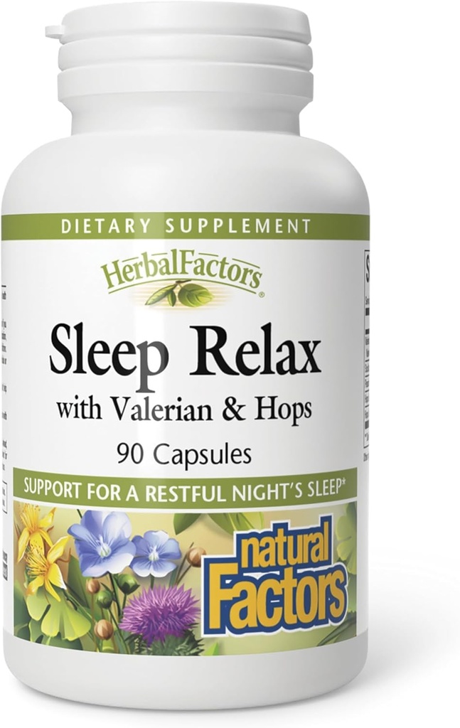 Herbal Factors Sleep Relax Formula by Natural Factors, Natural Sleep Aid with Valerian Root, Passion Flower and Skullcap, Non-GMO, 90 capsules (90 servings) 2