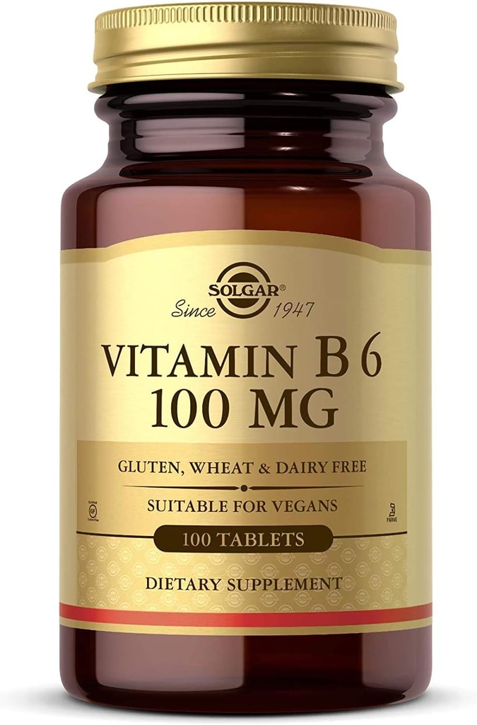 Solgar Vitamin B6 100 mg, 100 Tablets - Supports Energy Metabolism, Heart Health & Healthy Nervous System - B Complex Supplement - Vegan, Gluten Free, Dairy Free, Kosher - 100 Servings 2