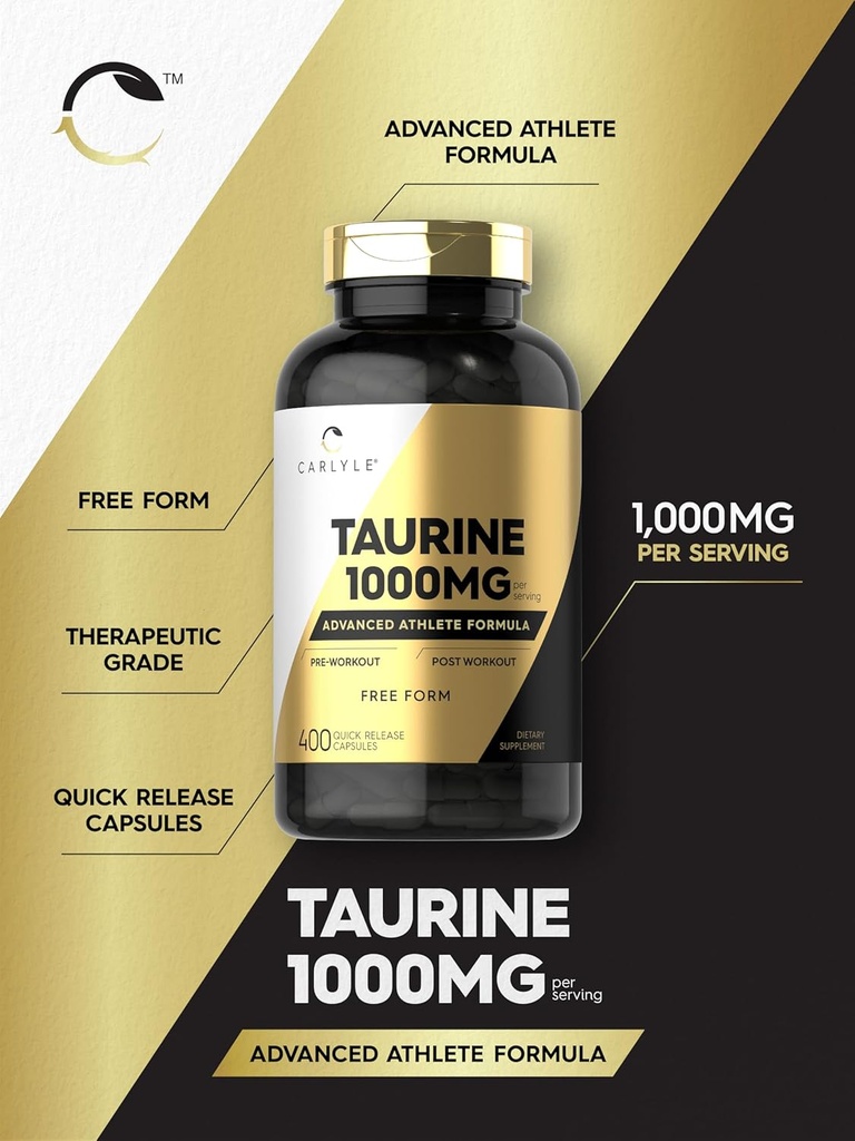 Carlyle Taurine 1000mg Capsules | 400 Count | Free Form | Non GMO, Gluten Free Supplement 5