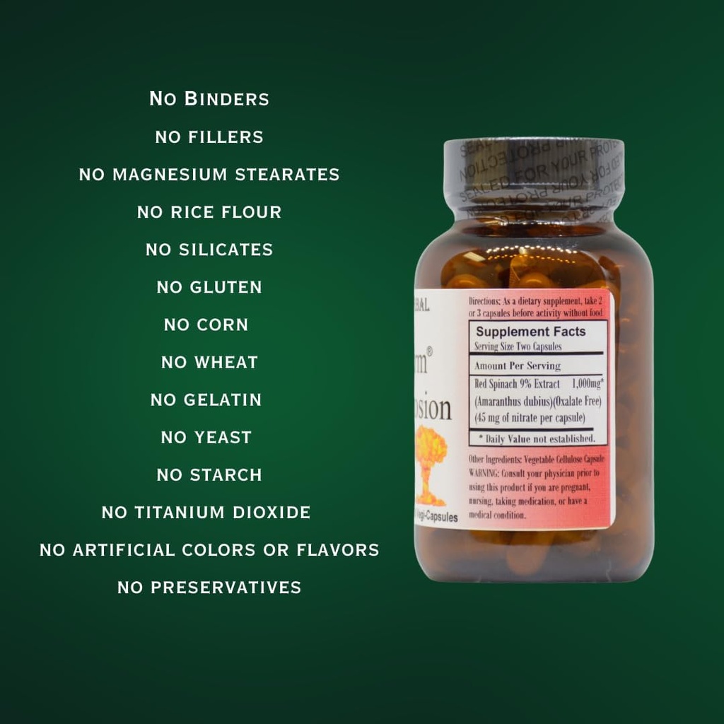 Barlowe's Herbal Elixirs OXYSTORM® N.O. Explosion | Red Spinach Extract 9% | Natural Nitric Oxide Booster | 500mg Per Capsule | 60 Vegan Capsules | No Oxalates, Stearate-Free, Glass Bottled 6