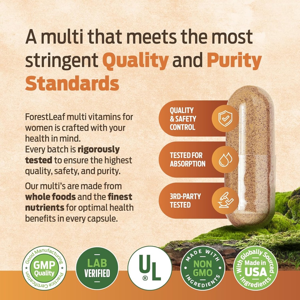 ForestLeaf Daily Vitamin Multivitamin for Men, Multi-Vitamin for Men - Mens Multivitamins & Multiminerals Supplement | All Essential Vitamins Needed for Health, Longevity & Energy | 60 Veg Caps 6