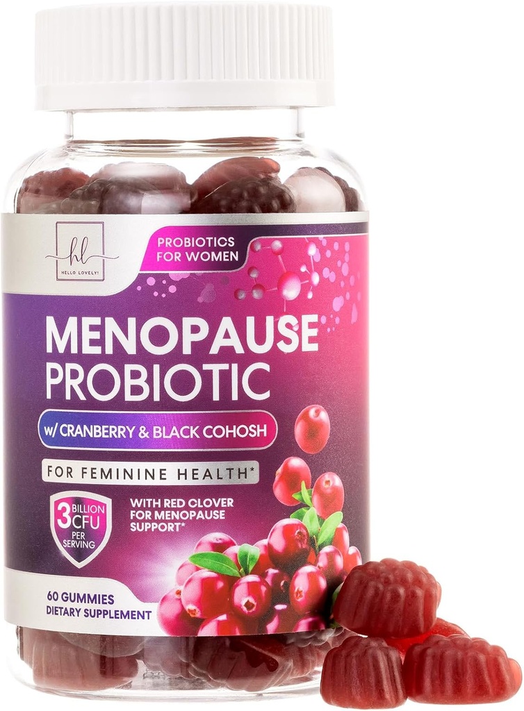Menopause Supplements for Women Gummies - with Black Cohosh, Cranberry 3 Billion CFU Probiotics - Complete Menopause Relief Balance for Hot Flashes, Night Sweats, Vaginal Health Support - 60 Gummies 2