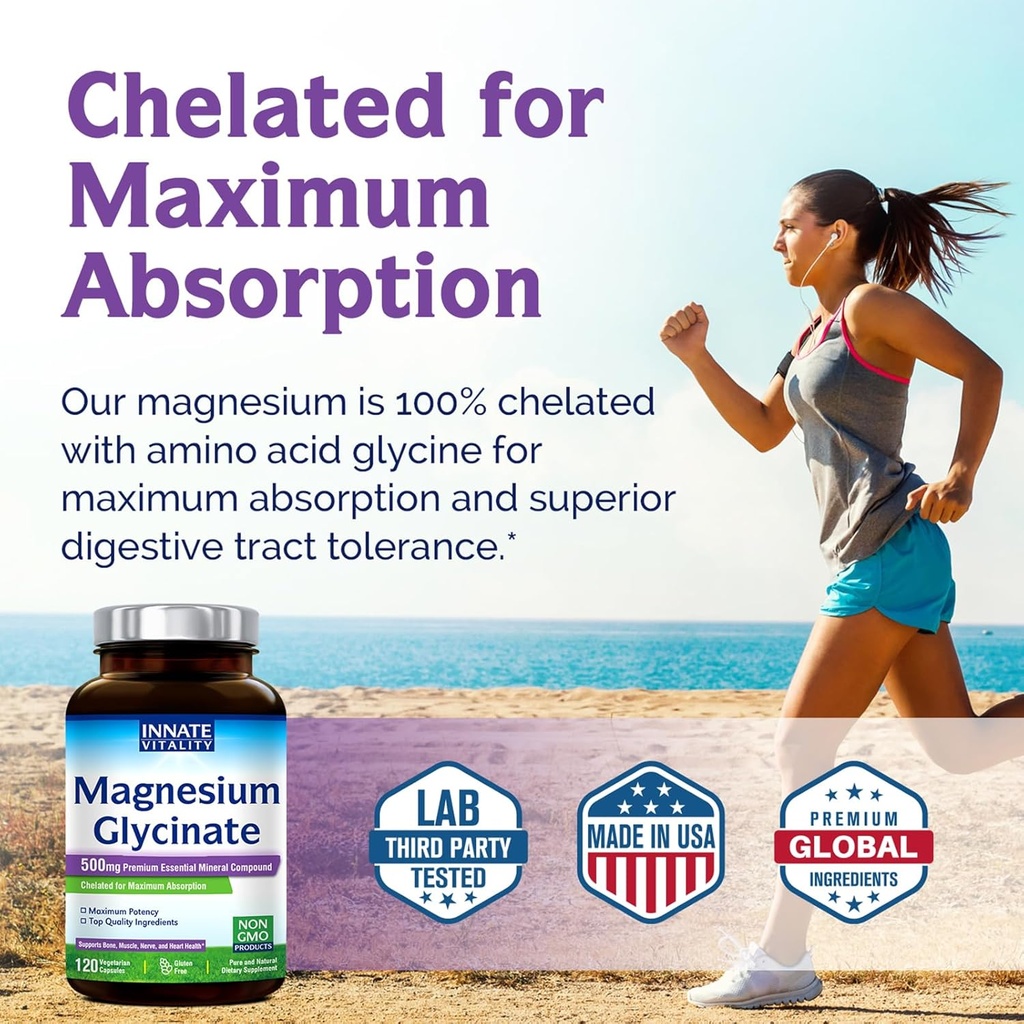 Innate Vitality Magnesium Glycinate & Vitamin B12 Bundle, No Gluten & Vegan, Magnesium (120 Caps) & Vitamin B12 (90 Fast Dissolve Tabs), Value Pack, Bundle & Save 6