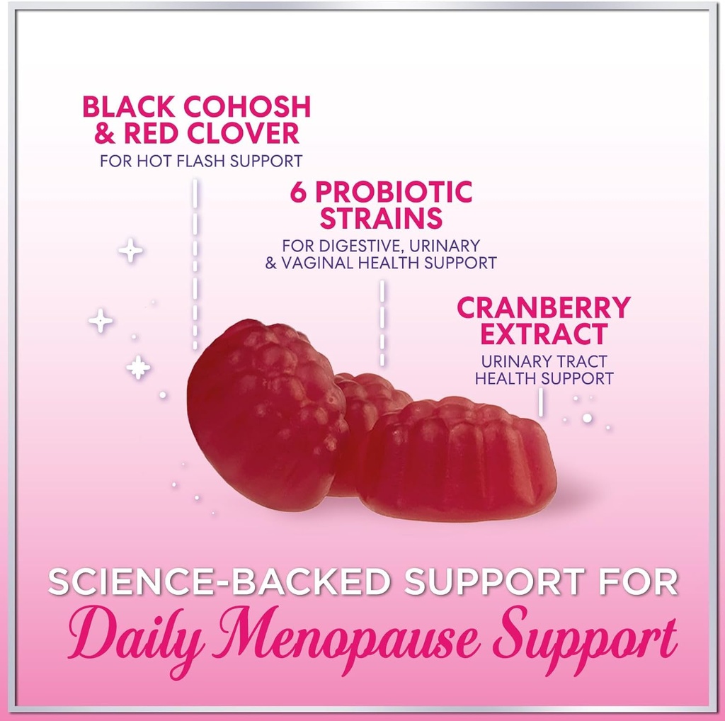Menopause Supplements for Women Gummies - with Black Cohosh, Cranberry 3 Billion CFU Probiotics - Complete Menopause Relief Balance for Hot Flashes, Night Sweats, Vaginal Health Support - 60 Gummies 4