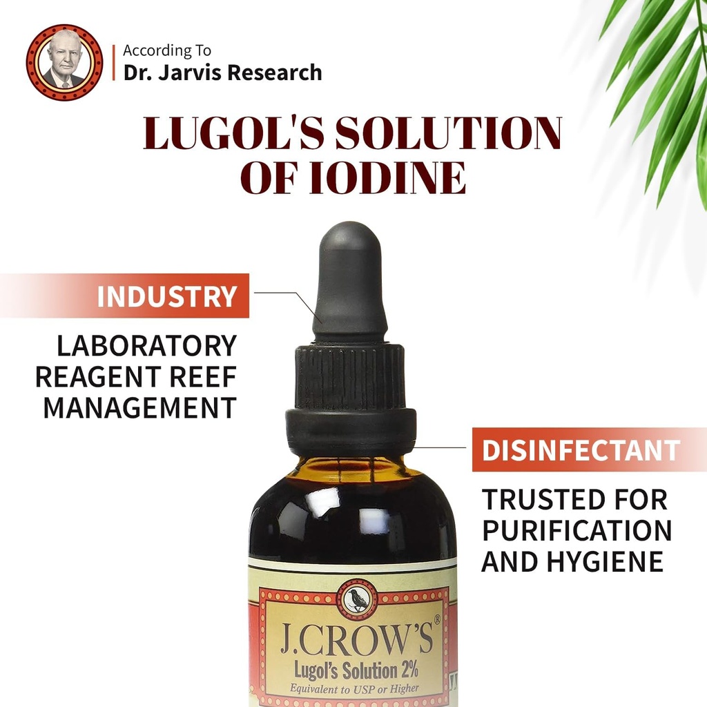 J.CROW'S® Lugol's Solution of Iodine 2% 2 oz (3 Bottles) – Premium Iodine & Potassium Iodide Liquid, Gluten &, Alcohol-Free Natural Brine Extract, No Expiration 4