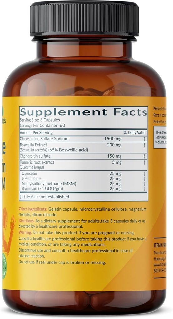 Futurebiotics Glucosamine Chondroitin Turmeric & MSM Advanced Joint Formula, Supports Healthy Joints & Mobility - Non-GMO, 180 Capsules 3