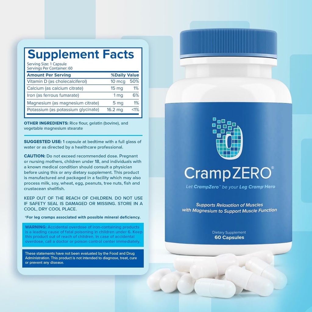 Magnesium for Leg Cramps at Night – Potassium Magnesium Supplement with Calcium and Vitamin D3, Supports Muscle Relaxation and Function, Night Leg Cramps Relief, 60 Capsules 3