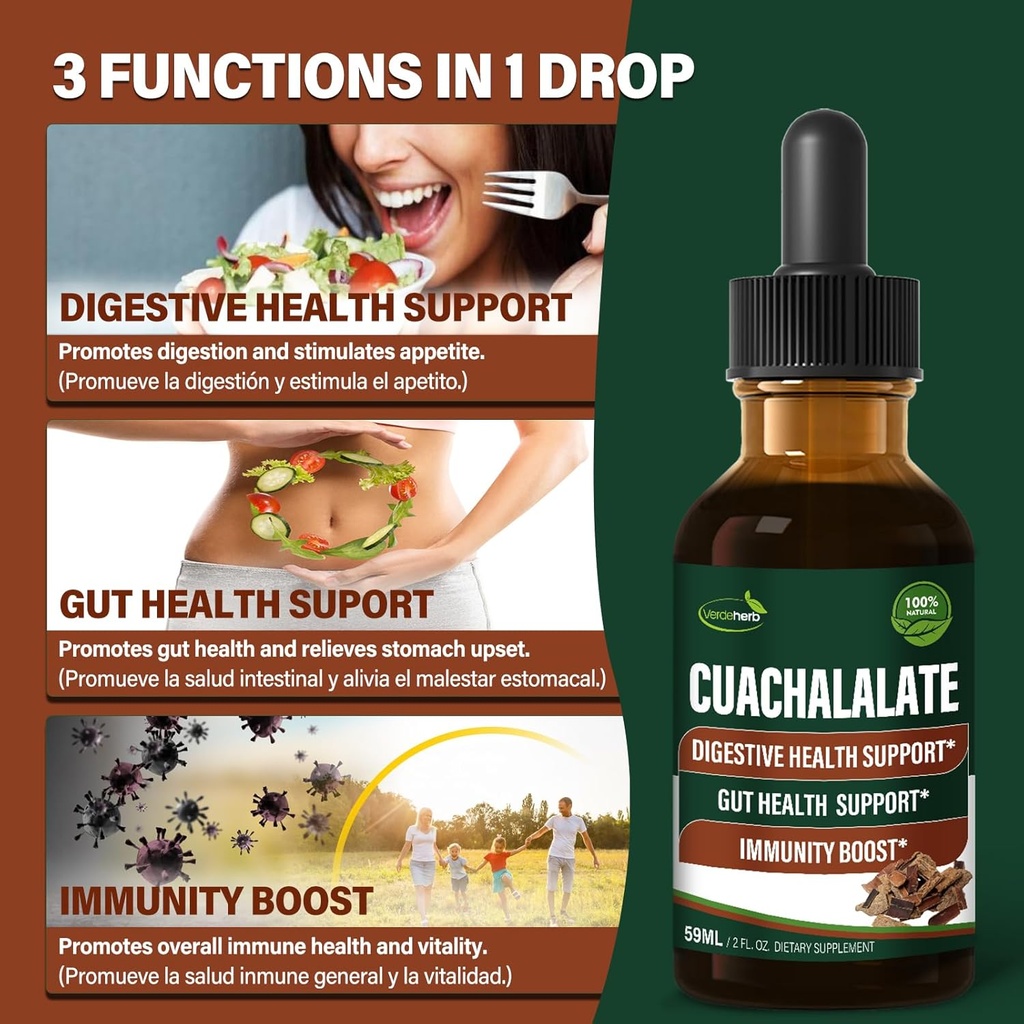 Cuachalalate Drops Support Digestive Health, Stomach Ulcer, Gut Health & Immunity Boost, Herbal Extract from Cuachalalate Bark (Cuachalalate Corteza). 2oz 3