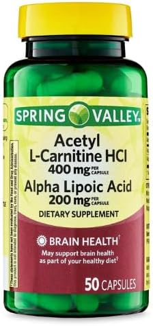Generic Acetyl L-Carnitine HCI 400 mg + Alpha Lipoic Acid 200 mg Capsules Spring Valley, 50 Count + Sticker Dri Store 4
