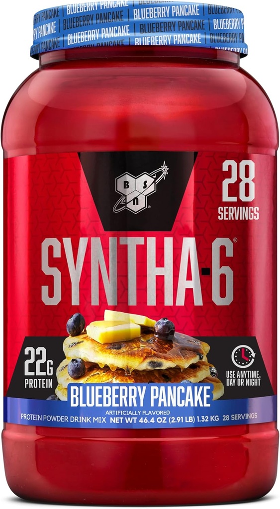 BSN SYNTHA-6 Premium Protein Powder with 6g of Fiber, Whey Protein, Micellar Casein, Milk Protein Isolate Blend, 5g Fat, Blueberry Pancake, 28 Servings (Packaging May Vary) 2