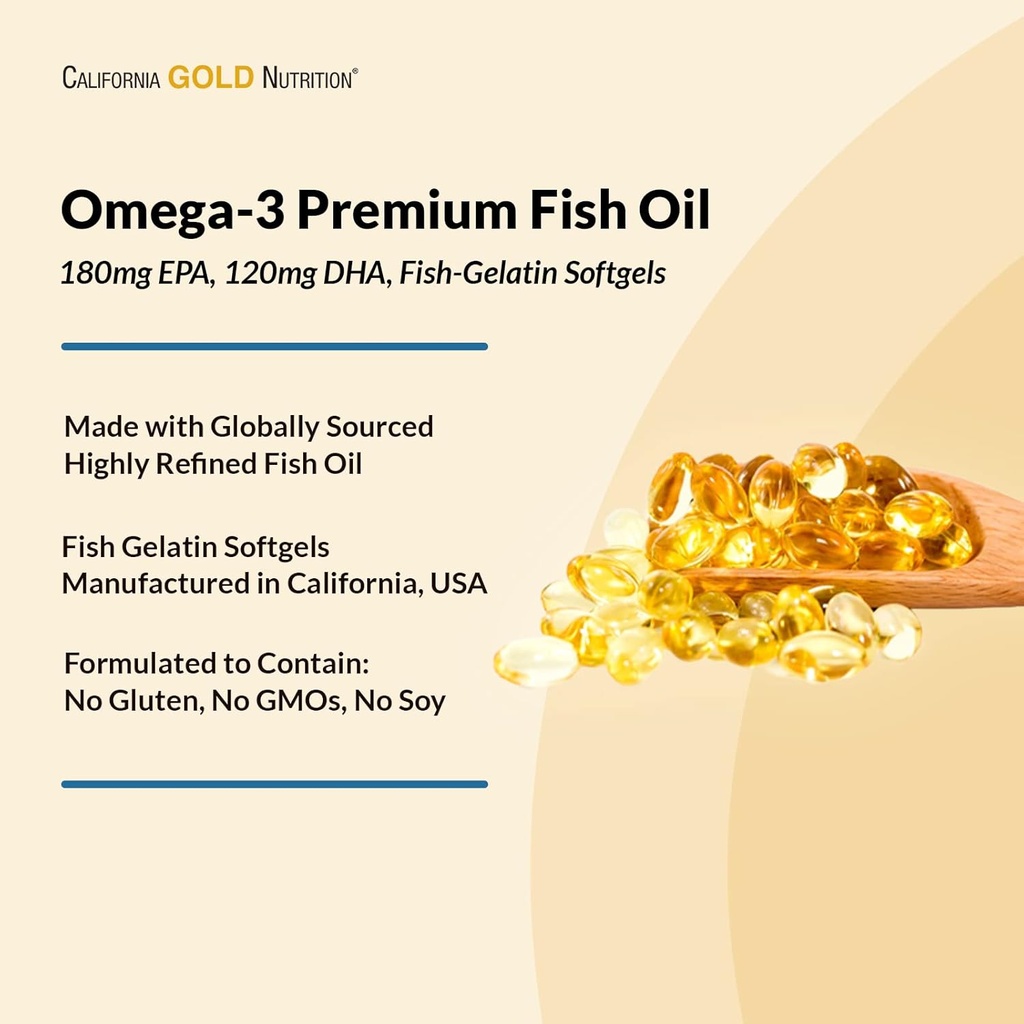 California Gold Nutrition Premium Fish Oil, Omega-3, 180 mg EPA, 120 mg DHA, Concentrated Triglyceride Form, 240 Fish Gelatin Softgels, 2 Pack 6