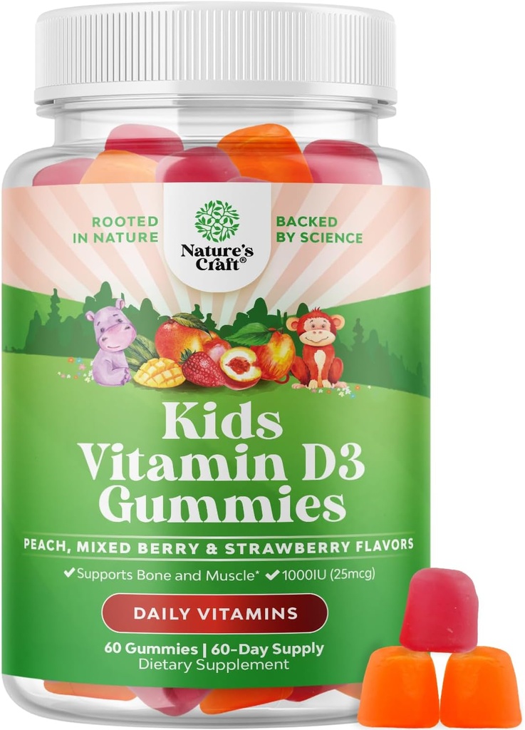 Chewable Vitamin D Gummies for Kids - Delicious Kids Vitamin D 1000 IU Per Serving Gummy Vitamins for and Toddlers Immune Support Plus Muscle Teeth and Bone Health - Gelatin Free Fruit Flavors 2