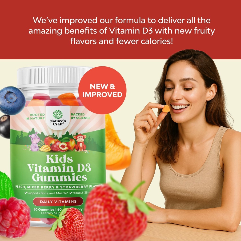 Chewable Vitamin D Gummies for Kids - Delicious Kids Vitamin D 1000 IU Per Serving Gummy Vitamins for and Toddlers Immune Support Plus Muscle Teeth and Bone Health - Gelatin Free Fruit Flavors 5