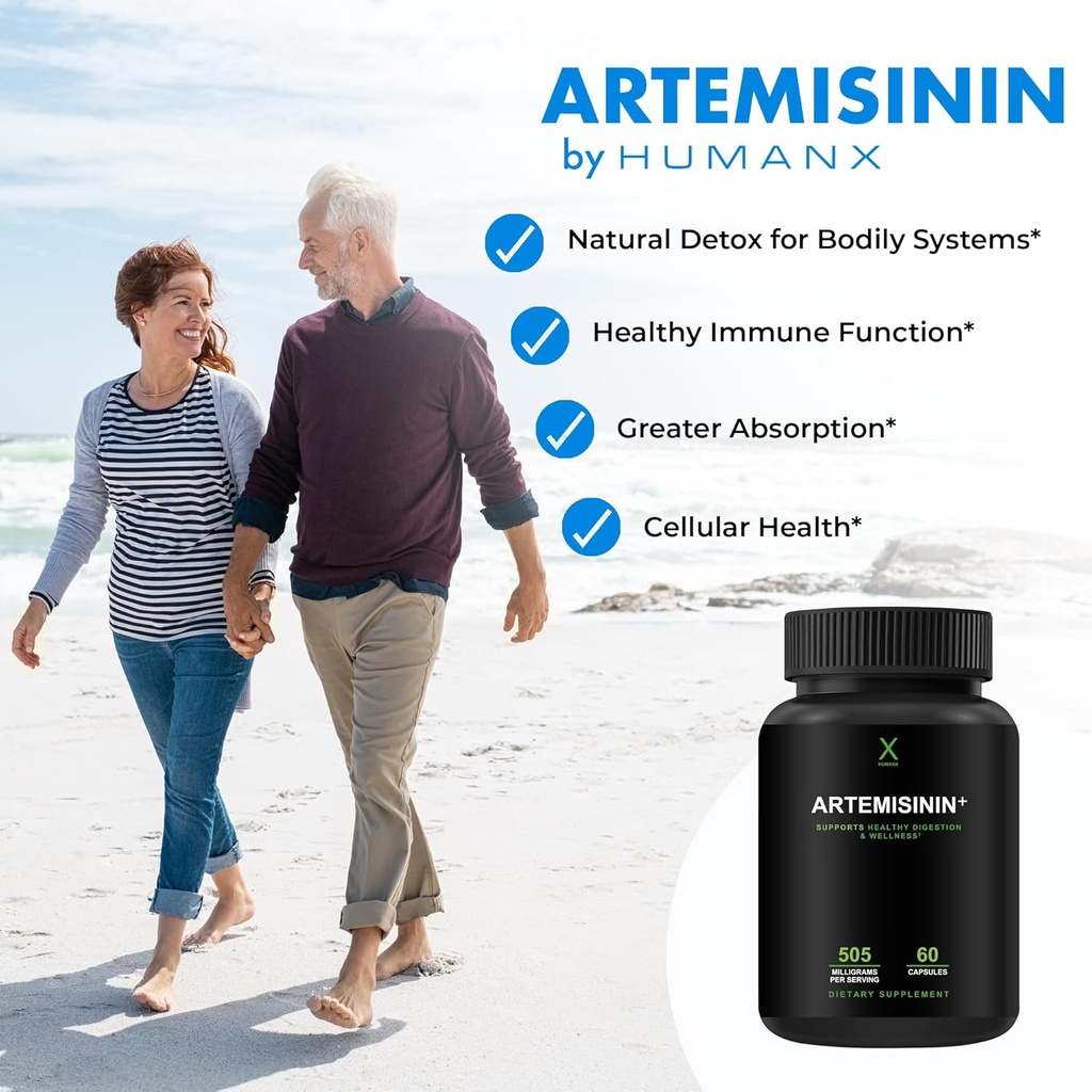 HUMANX Artemisinin 505mg with Bioperine for Greater Absorption - Supports Healthy Aging, Digestion, and Immunity - USA Third Party Tested - Vegan, Non-GMO - Artemisia Annua - Sweet Wormwood Extract 4