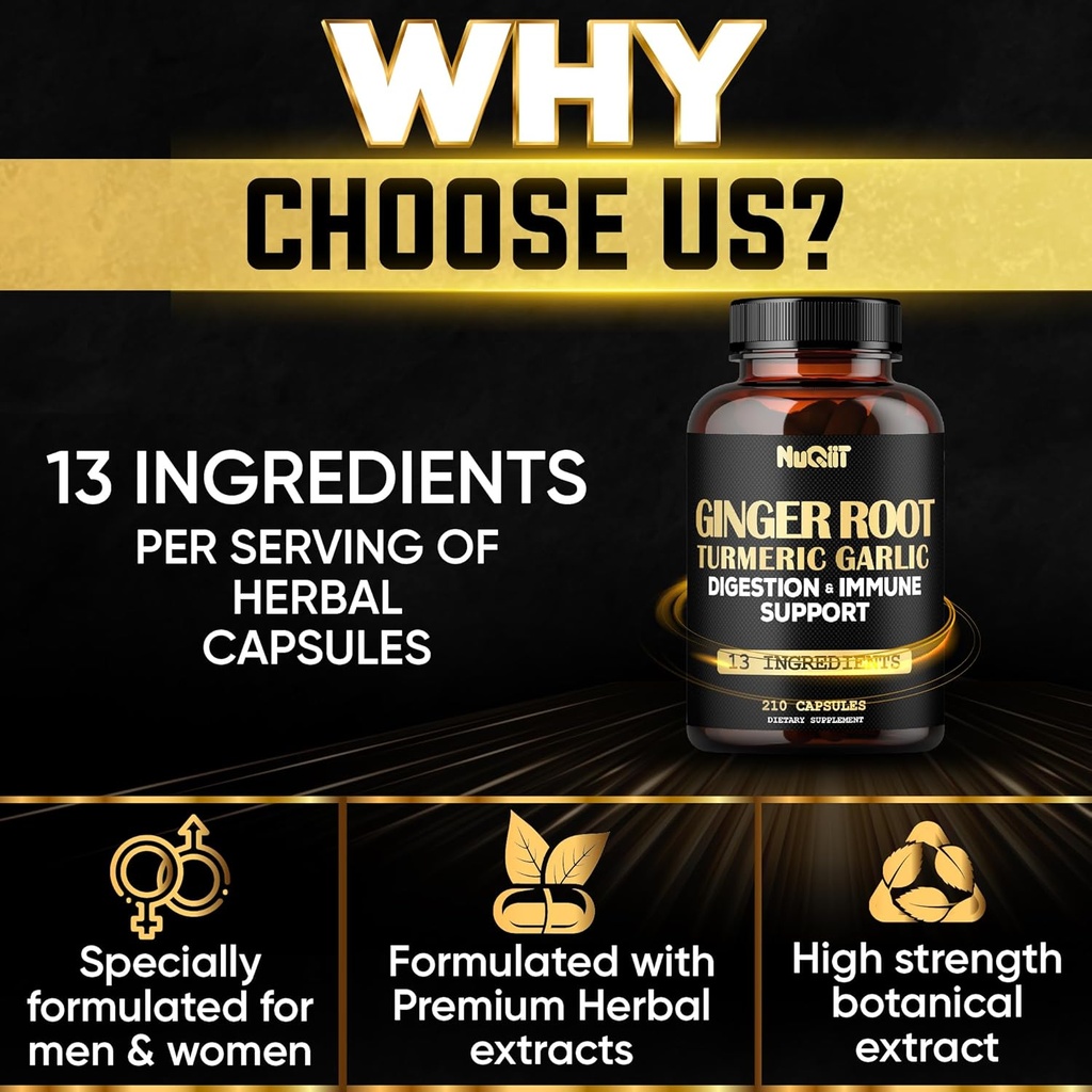 Ginger Supplements Capsules with Turmeric Curcumin, Garlic Bulb, Berberine HCl, Echinacea - 210 Capsules 5