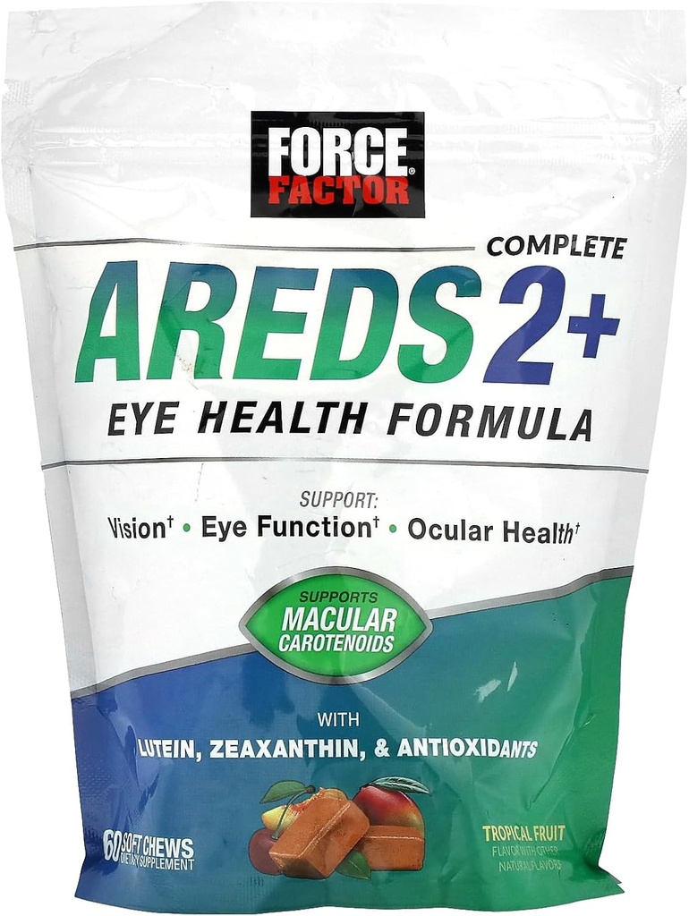FORCE FACTOR AREDS2+ Eye Vitamins with Lutein & Zeaxanthin, AREDS 2 Formula to Support Macular Carotenoids, Eye Health Supplements for Adults to Support Vision, Tropical Punch Flavor, 60 Soft Chews 2