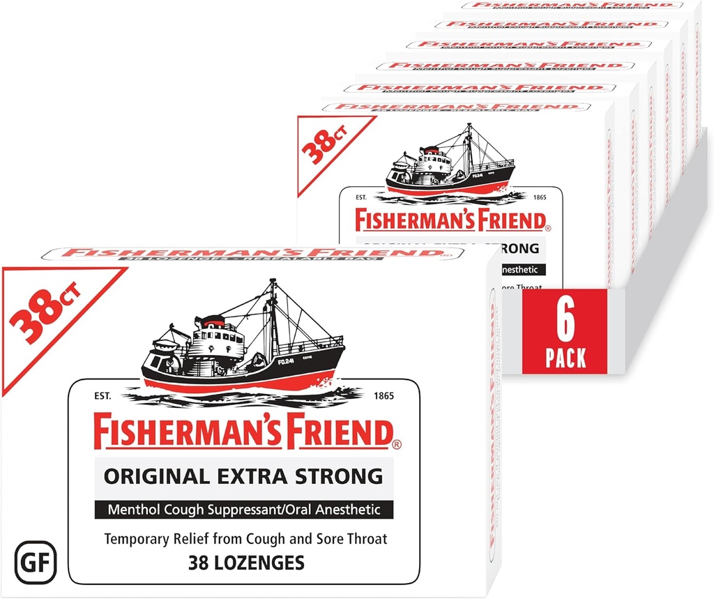 Fisherman's Friend Cough Drops, Cough Suppressant and Sore Throat Lozenges, Original Extra Strong, 10mg Menthol, 228 Drops (6 Packs of 38) 2