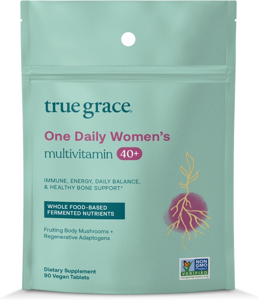 True Grace One Daily Women’s Multivitamin 40+ Fermented Minerals, Organic Adaptogens & Mushrooms Energy, Immune, Bone Support - Non-GMO - Iron, Gluten & Soy Free - 90 Vegan Tablets 2