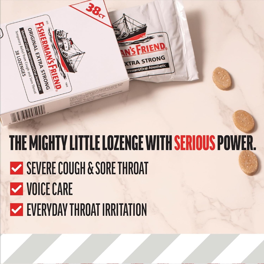 Fisherman's Friend Cough Drops, Cough Suppressant and Sore Throat Lozenges, Original Extra Strong, 10mg Menthol, 228 Drops (6 Packs of 38) 5