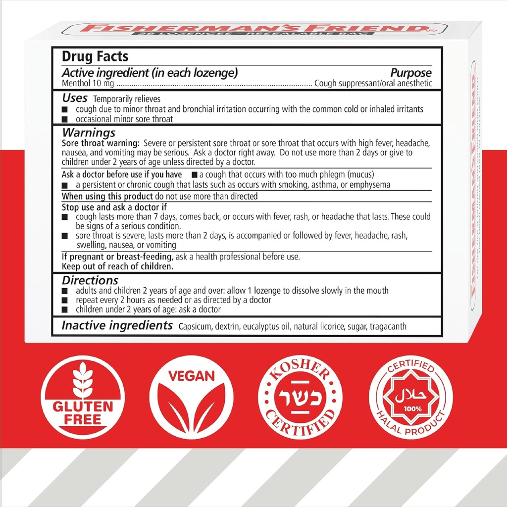 Fisherman's Friend Cough Drops, Cough Suppressant and Sore Throat Lozenges, Original Extra Strong, 10mg Menthol, 228 Drops (6 Packs of 38) 6