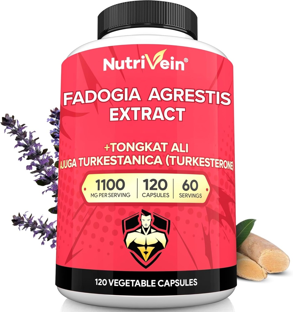 Nutrivein Premium Fadogia Agrestis and Tongkat Ali Supplement with Turkesterone - 1100 mg - 120 Caps - Synergistic Blend for Performance, Strength, & Recovery for Men & Women of All Ages 2
