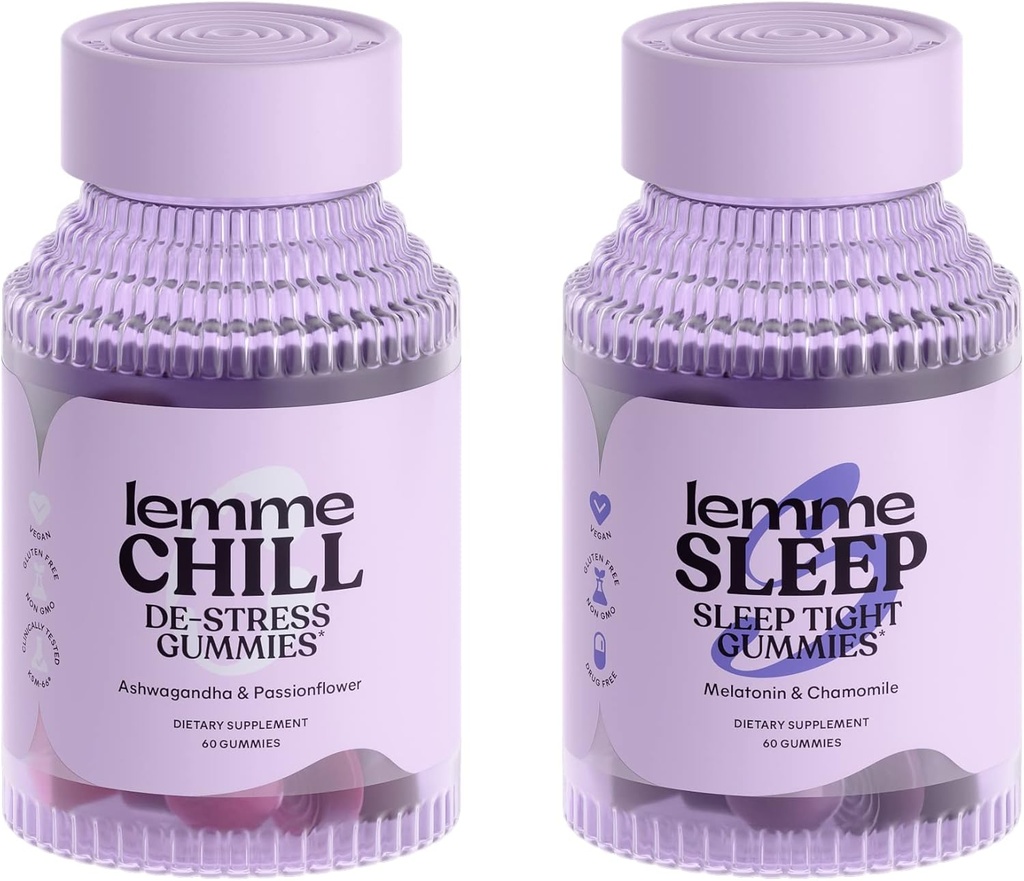 Lemme Chill & Sleep Bundle - Stress Relief Gummies with KSM-66 Ashwagandha & Deep Sleep Gummies with Melatonin and Magnesium to Fall Asleep Faster - Gluten-Free and Non-GMO (Variety Pack of 2) 2