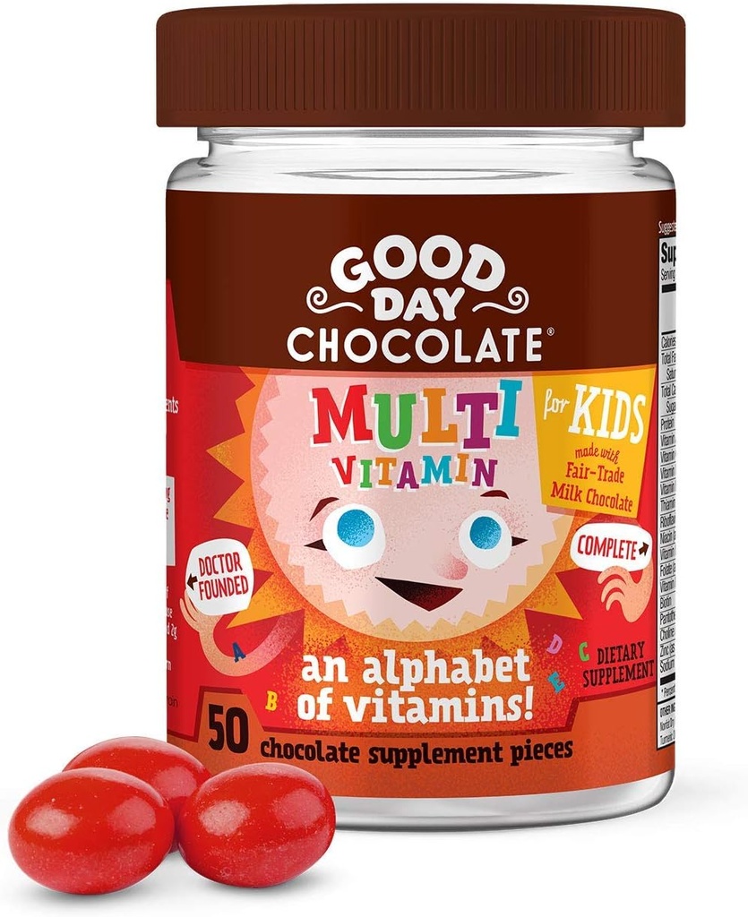 Good Day Chocolate Complete Multivitamin for Kids, Daily Supplement of Vitamins A, B6, B12, C, D, E, Folate and Biotin, Fair Trade and Non-GMO Chocolate, 2 Pack 3