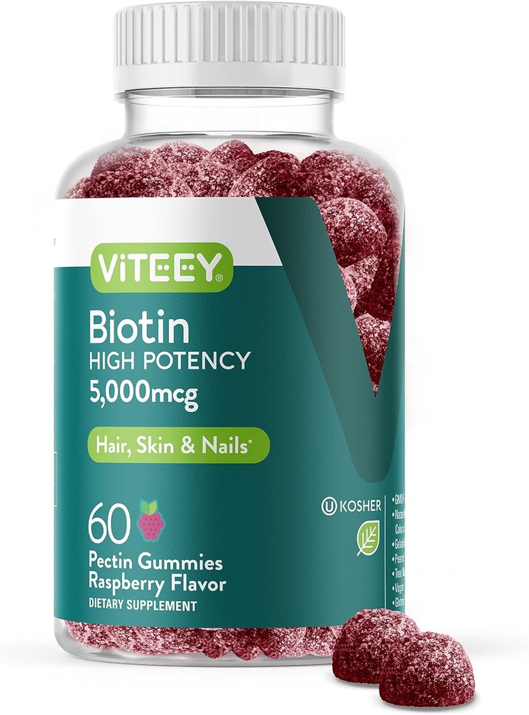 Viteey Biotin Gummies for Hair Skin and Nails - Biotin for Hair Growth Gummies - 5000 mcg - Vegan, Gluten-Free, Non-GMO – 60 Count 2