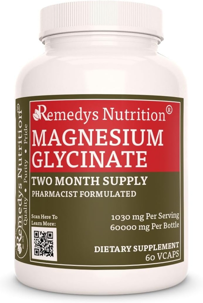 Remedy's nutrition Magnesium Glycinate | 1,000 mg, 60 Vegan Capsules Dietary Supplement | Two Month Supply | Also Contains Alfalfa Leaf, Watercress & Nettle Leaf 2