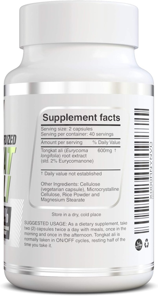 Herbolab Tongkat Ali For Men Root Supplement 200:1, Standardized to 2% Eurycomanone, 1200mg, 30 Day Supply, Longjack Tongkat Ali for Men, Eurycoma Longifolia Extract Powder Capsules, Malaysian Ginseng 3