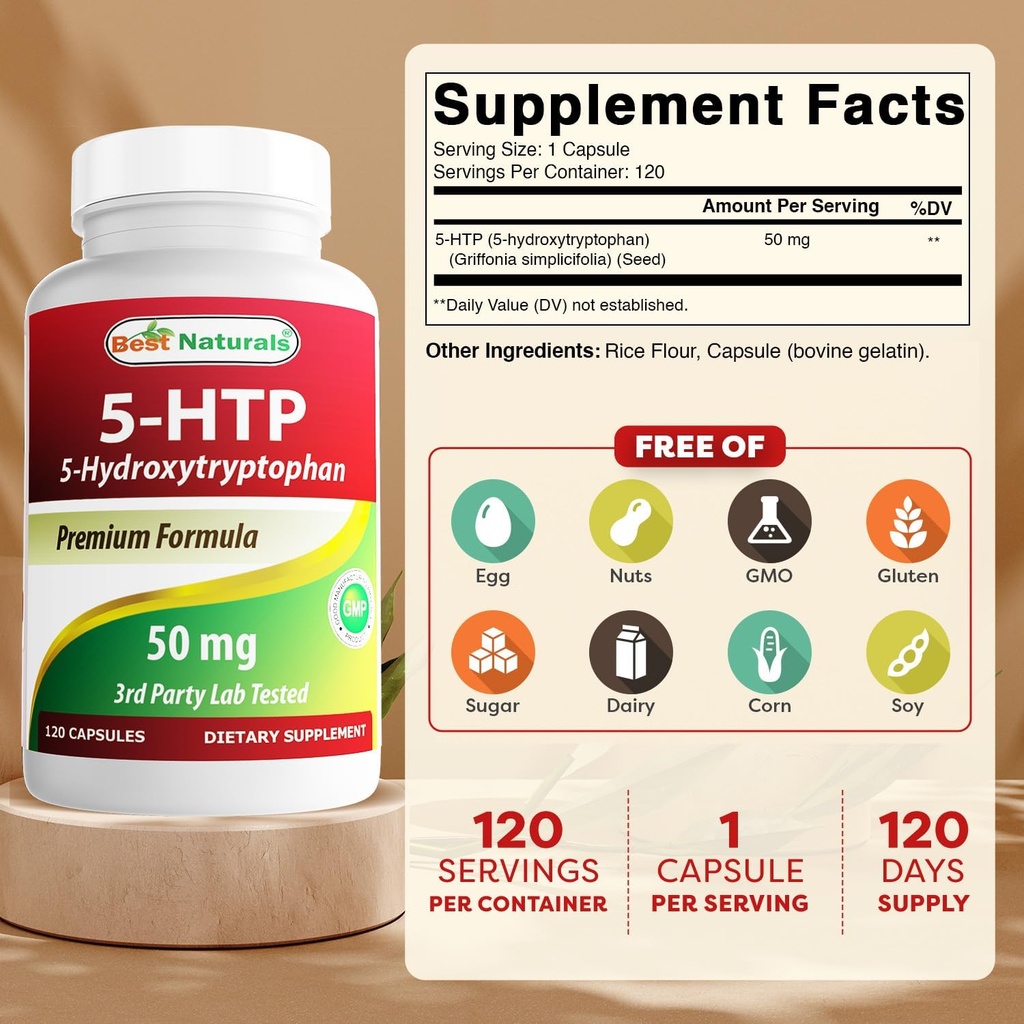Best Naturals 5-HTP 50 mg 120 Capsules, 5 HTP Capsules Supports Relaxation & restful Sleep 3