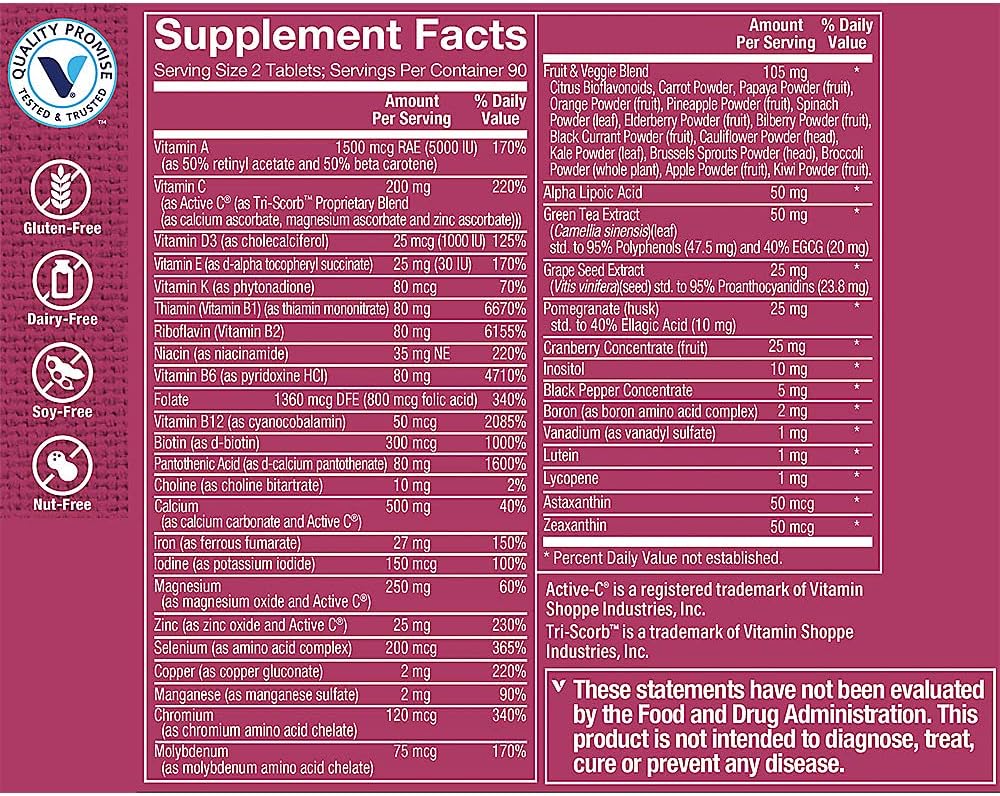 The Vitamin Shoppe Ultimate Woman Multivitamin, High Potency Multi with Green Tea Extract – Energy & Antioxidant Blend, Daily Multi-Mineral Supplement for Optimal Women’s Health (180 Tablets) 3
