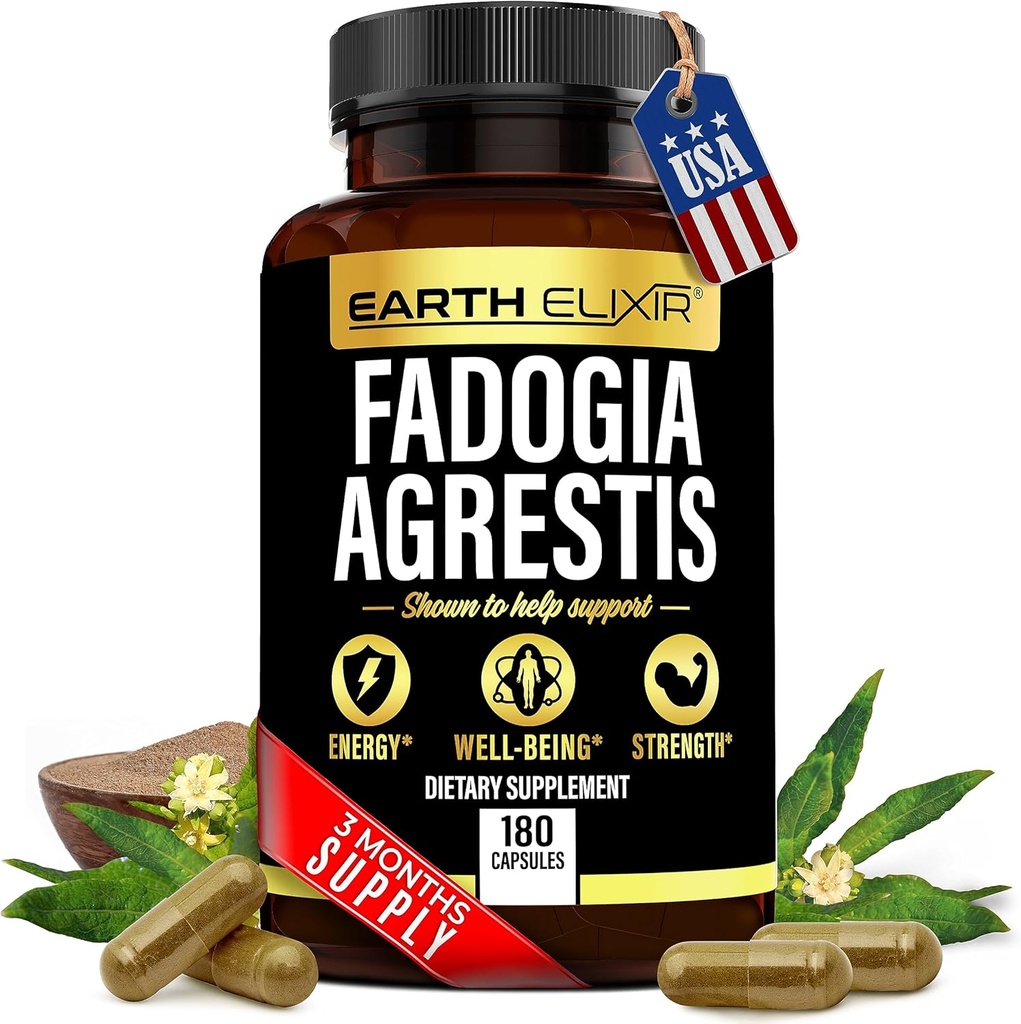 Earth Elixir Fadogia Agrestis Supplement 900mg (180 Capsules) - Made in USA - 3 Month Supply - 3rd Party Tested - Fadogia Agrestis Extract -Max Purity – 100% Pure – Fadogia Agrestis Capsules 2