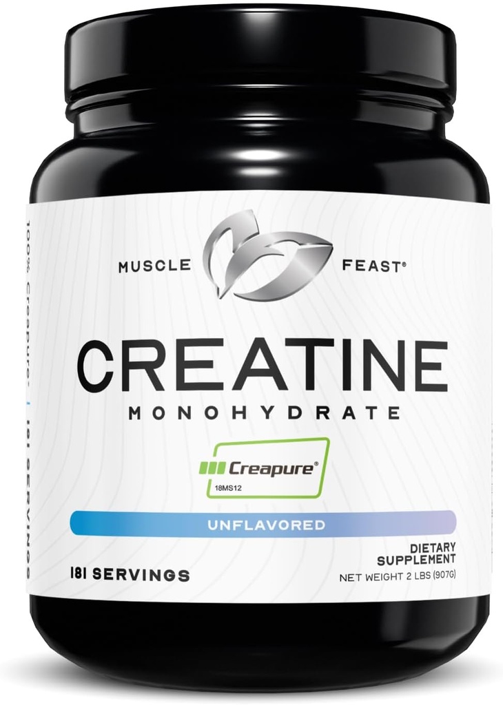 Muscle Feast Creapure Creatine Monohydrate Powder, Vegan Keto Friendly Gluten-Free, Mass Gainer, Muscle Recovery Supplement and Trusted Creatine for Muscle Growth, Creatine Powder, Unflavored, 2lb 2