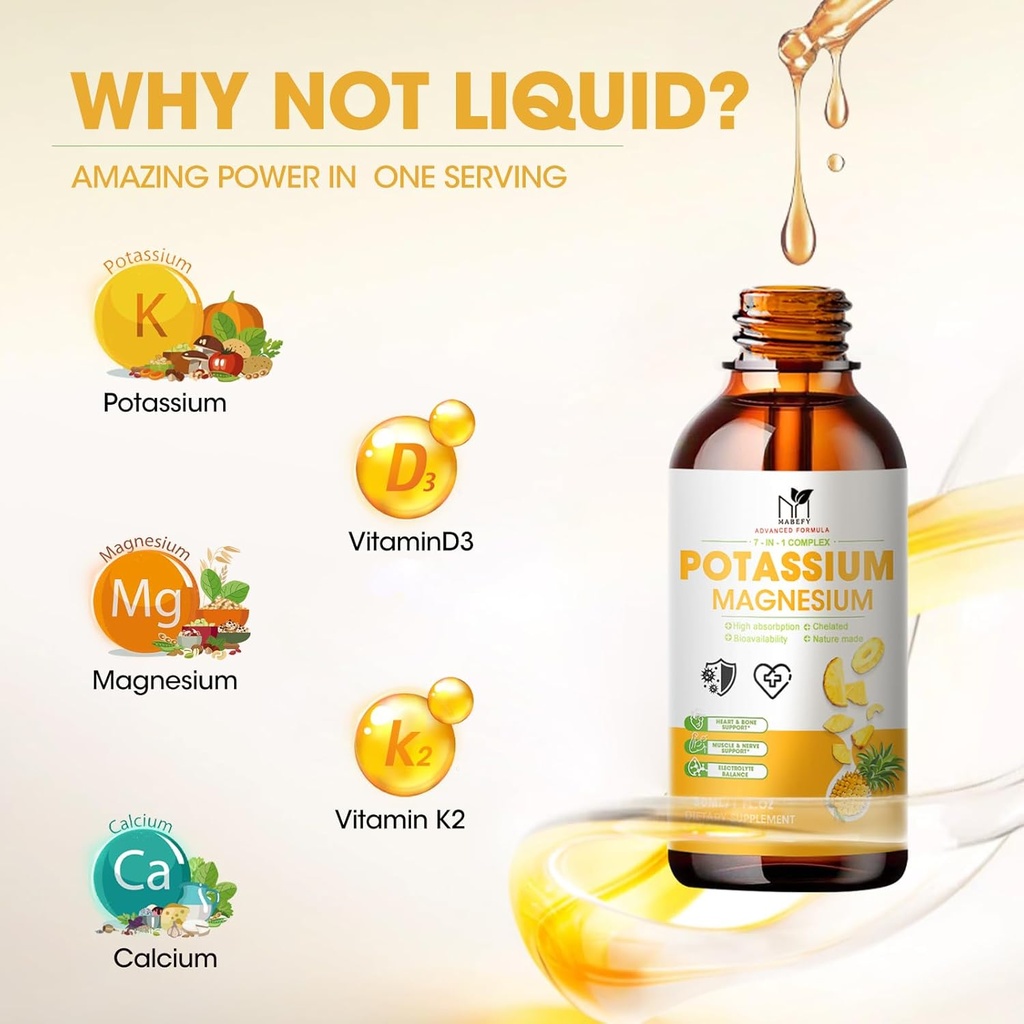 2 Pack Potassium Magnesium Calcium Supplement Liquid Drops -Magnesium Glycinate & Potassium with Vitamin D3, Zinc for Leg Cramps, Bone, Energy, Immune Support, Pineapple Flavor, 4 Fl oz 3