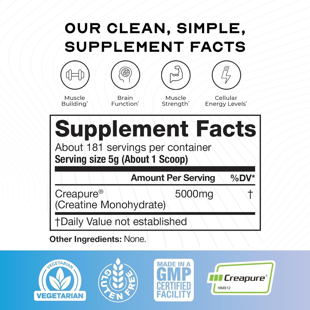 Muscle Feast Creapure Creatine Monohydrate Powder, Vegan Keto Friendly Gluten-Free, Mass Gainer, Muscle Recovery Supplement and Trusted Creatine for Muscle Growth, Creatine Powder, Unflavored, 2lb 4