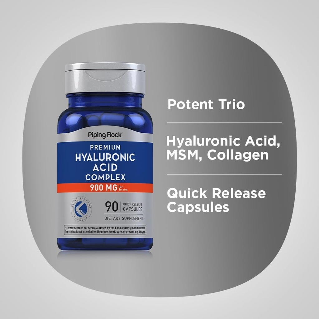 Piping Rock Hyaluronic Acid Capsules | 900mg | 90 Pills | Supplement with MSM and Collagen | Premium Complex for Women and Men | Non-GMO, Gluten Free 5
