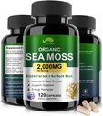 Organic Sea Moss Capsules with Bladderwrack,Burdock Root and Black Pepper Extract-Irish SeaMoss Pills 2000mg-Promotes Immune System,Thyroid Support(120 Capsules) 2