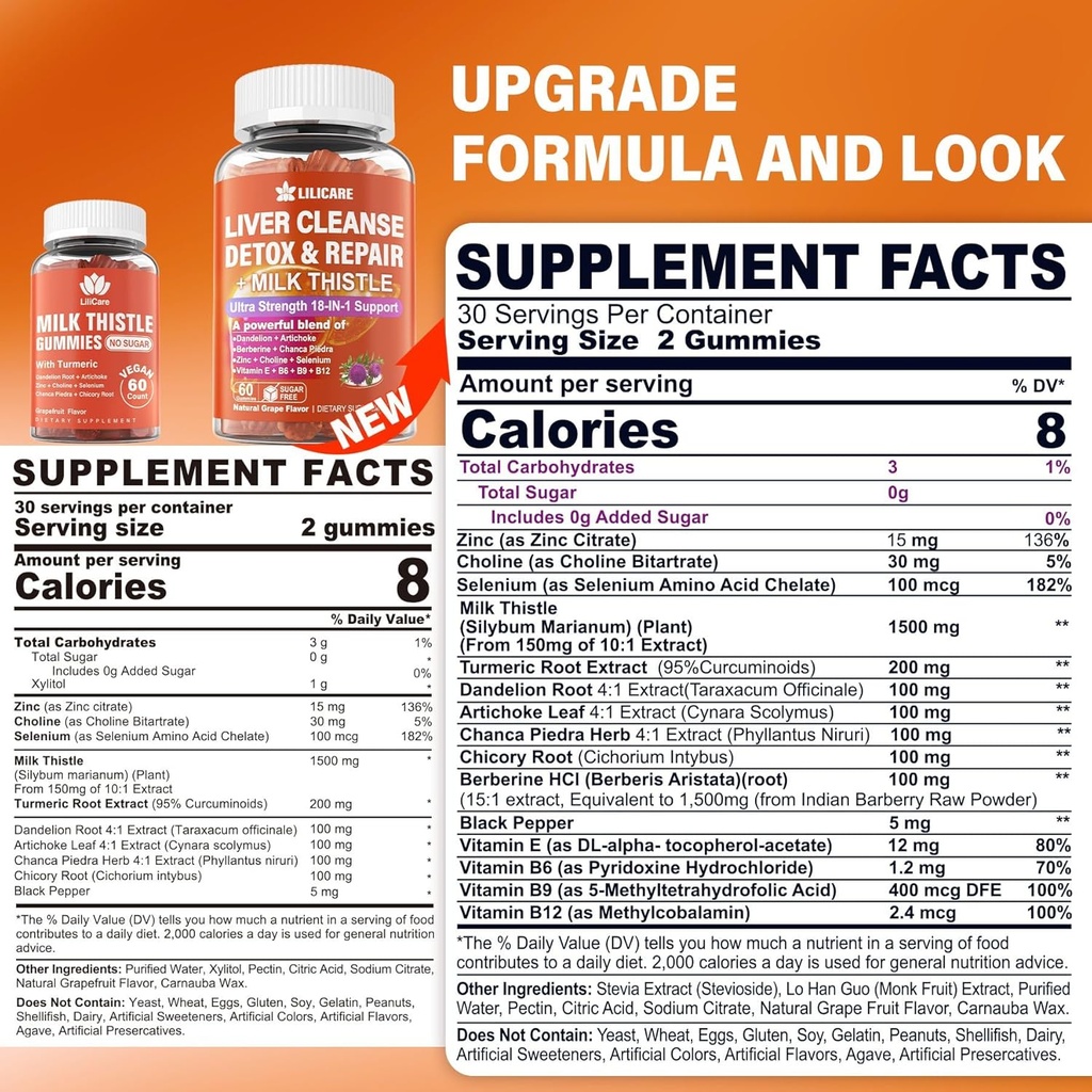 1Pack Milk Thistle Liver Detox Gummies, 18-in-1 Liver Cleanse Detox & Repair Supplement with Berberine, Chicory Root, Turmeric, Artichoke, Dandelion Root, Chanca Piedra, Vitamins B6 B12 - Sugar Free 3