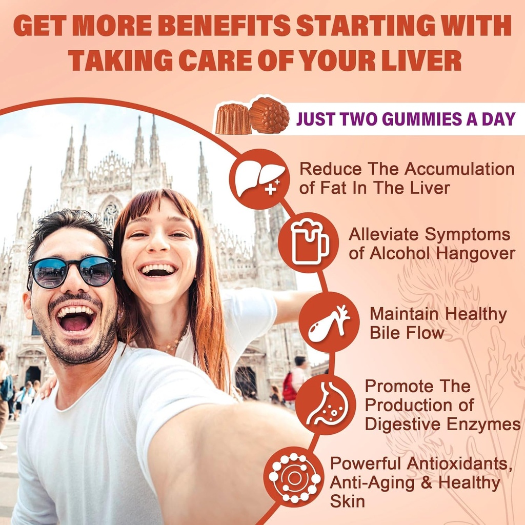 1Pack Milk Thistle Liver Detox Gummies, 18-in-1 Liver Cleanse Detox & Repair Supplement with Berberine, Chicory Root, Turmeric, Artichoke, Dandelion Root, Chanca Piedra, Vitamins B6 B12 - Sugar Free 5