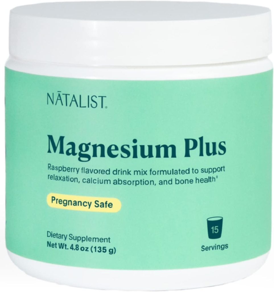 NATALIST Magnesium Plus 300 mg Drink Mix with Calcium & Vitamin D3 - Complete Whole Body Replenish & Relax Supplements for Women - Vegetarian, Gluten-Free Raspberry Flavor Powder - 15 Servings 2
