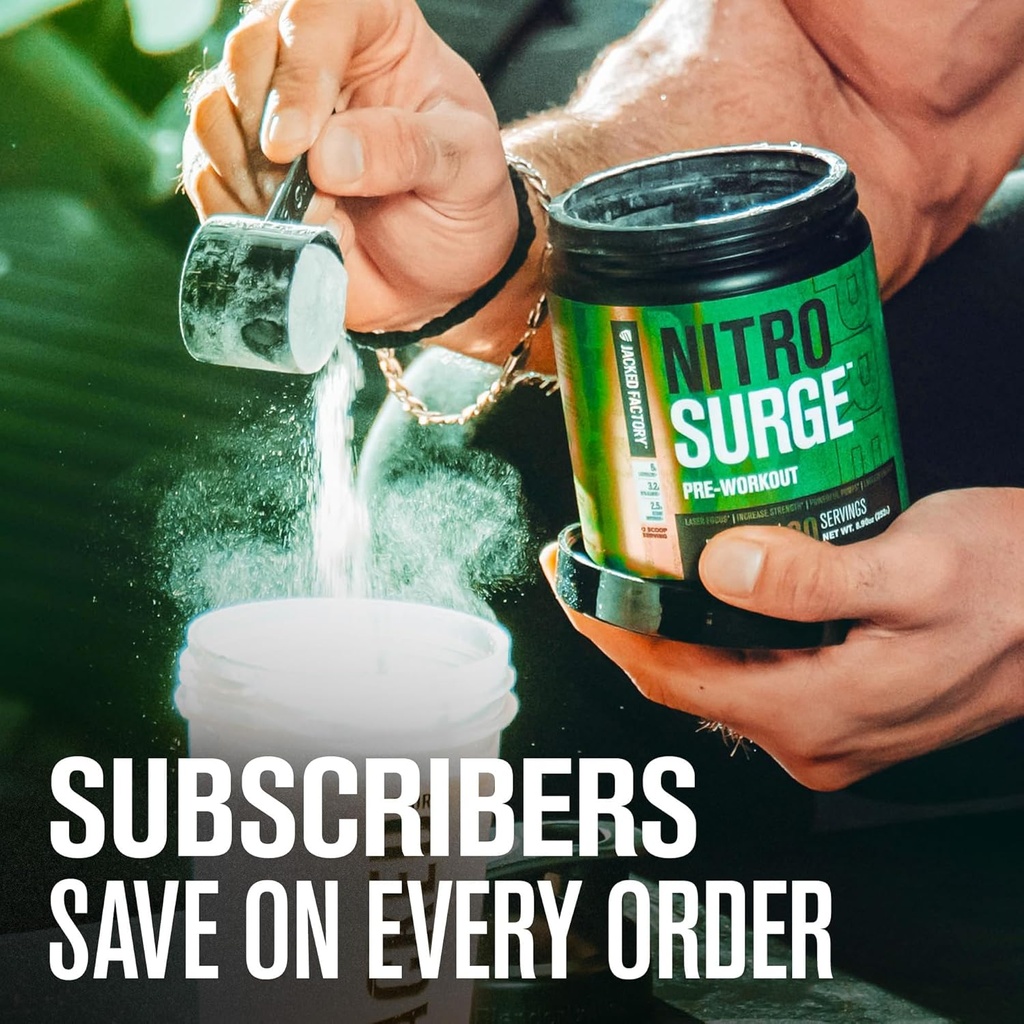 Jacked Factory NITROSURGE Pre Workout Supplement - Endless Energy, Instant Strength Gains, Clear Focus & Intense Pumps - NO Booster & Powerful Preworkout Energy Powder - 30 Servings, Fruit Punch 6