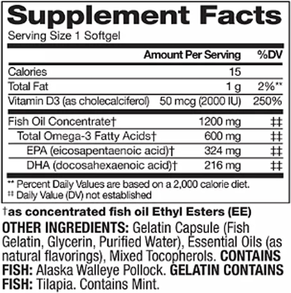 600mg Omega-3 from Fish Oil with 50 mcg Vitamin D3 (200 ct.) - Supports Heart Health 5