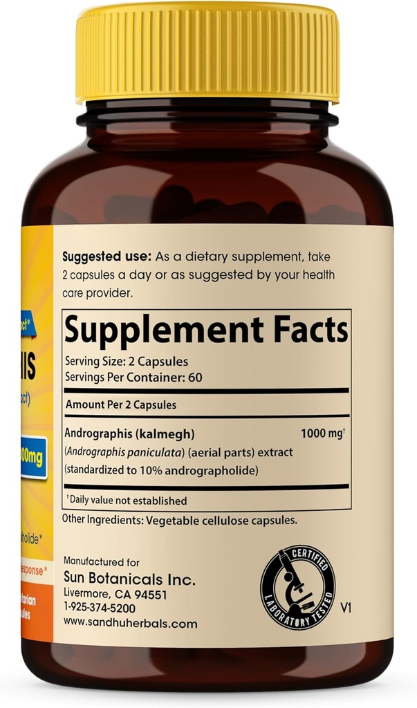 SANDHUHERBALS Sandhu Herbals Andrographis Paniculata Kalmegh for Immune and Liver Health Support| 120 Vegetarian Capsules, 2 Months Supply| Ayurvedic Herbal Vegetarian Supplement Complex 3