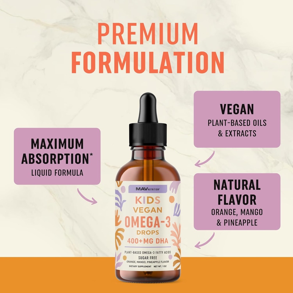 Vegan Omega 3 Liquid Drops for Kids with Algae Oil & Vegan DHA | Fruit Flavor | Immune, Eye, and Brain Support for Children Age 2+ | Omega 3 | Non-GMO, Third-Party Tested | 1 Fl Oz, 30 Servings 5